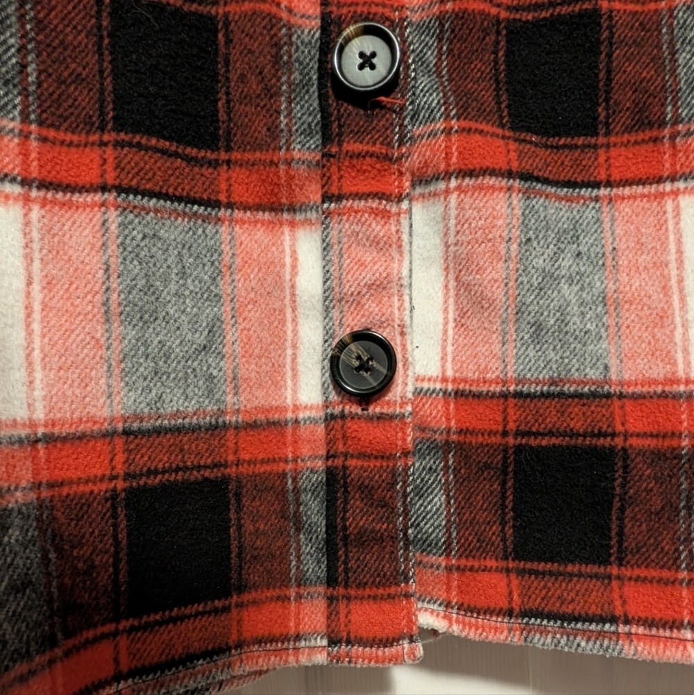 BB Dakota Steve Madden Plaid Shacket Jacket Red Black Lightweight Layer Medium - Picture 6 of 8